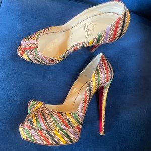 Christian Louboutin Striped Ruffle Embellishment Pumps